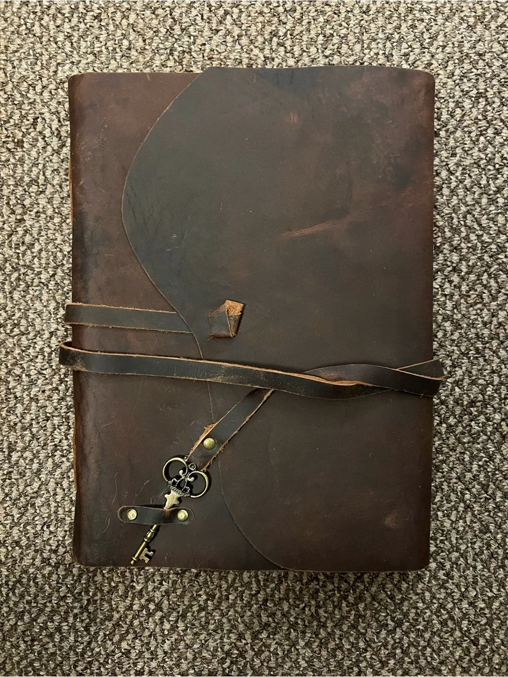 Rustic Brown Leather Journal with Key Charm